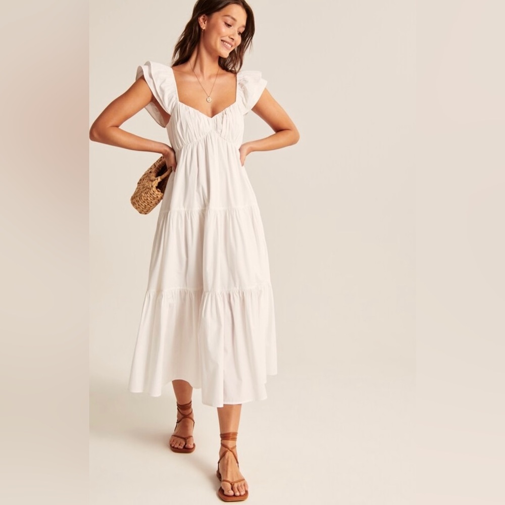 Never worn ruffle sleeve midi/ maxi poplin dress